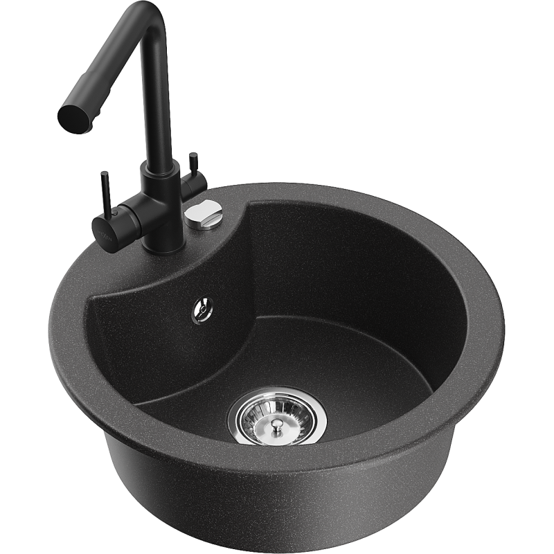 Mexen Diego jednokomorový granitový dřez s kuchyňskou baterií Duero, černý s tečkami - 6512-76-671600-70