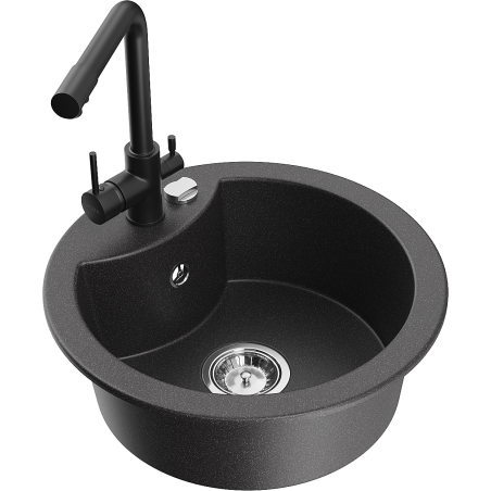 Mexen Diego jednokomorový granitový dřez s kuchyňskou baterií Duero, černý s tečkami - 6512-76-671600-70