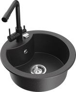 Mexen Diego jednokomorový granitový dřez s kuchyňskou baterií Duero, černý s tečkami - 6512-76-671600-70