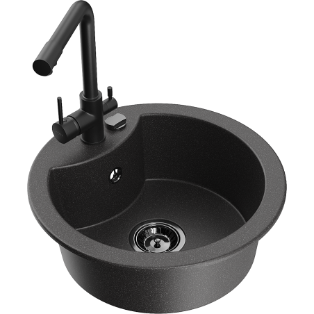 Mexen Diego granitový dřez s 1 komorou a kuchyňskou baterií Duero, černý s tečkovaným vzorem - 6512-76-671600-70-B