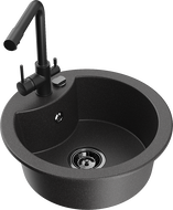 Mexen Diego granitový dřez s 1 komorou a kuchyňskou baterií Duero, černý s tečkovaným vzorem - 6512-76-671600-70-B