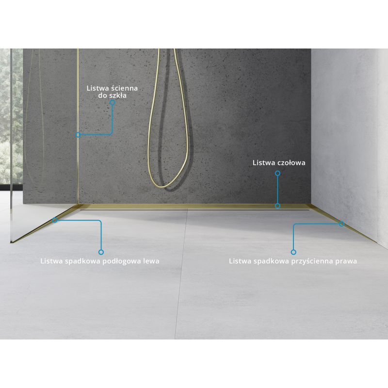 Mexen Line-B lišty skloněná pro sklo 120 cm levá, zlatá - 185004120L