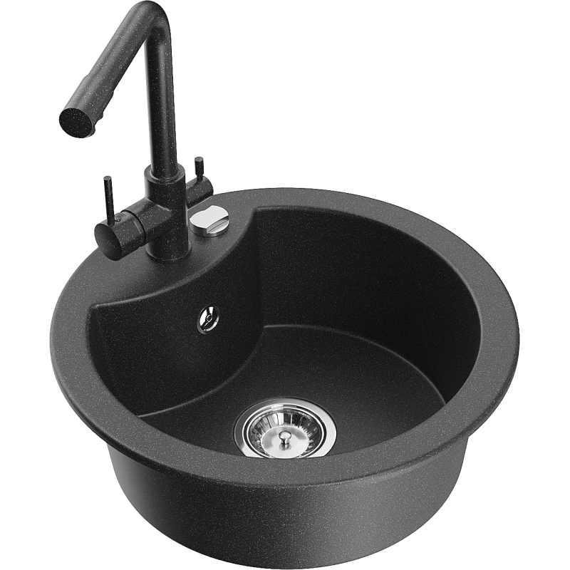 Mexen Diego granitový dřez 1-komorový s kuchyňskou baterií Duero, černý skvrnitý - 6512-76-671600-76