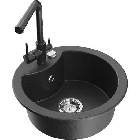 Mexen Diego granitový dřez 1-komorový s kuchyňskou baterií Duero, černý skvrnitý - 6512-76-671600-76