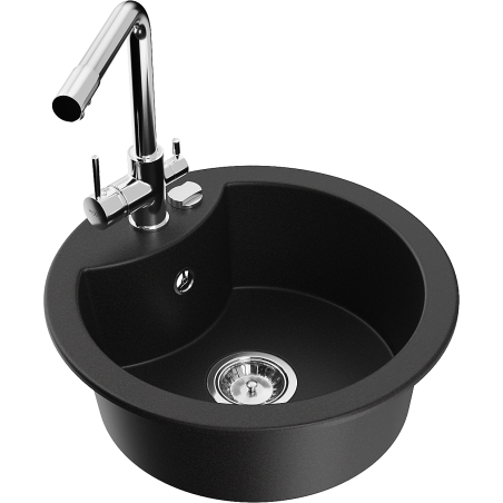 Mexen Diego granitový dřez 1-komorový s kuchyňskou baterií Duero, černý - 6512-77-671600-00