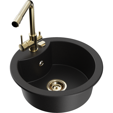 Mexen Diego granitový dřez s 1 komorou a kuchyňskou baterií Duero, černý - 6512-77-671600-50