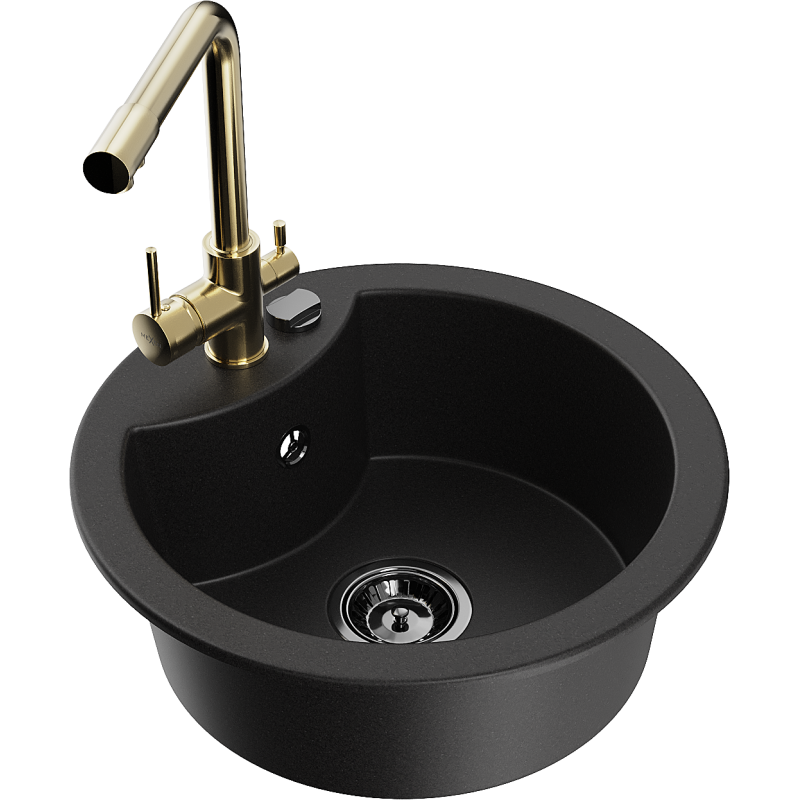 Mexen Diego granitový jednodřez s kuchyňskou baterií Duero, černý - 6512-77-671600-50-B