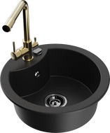 Mexen Diego granitový jednodřez s kuchyňskou baterií Duero, černý - 6512-77-671600-50-B