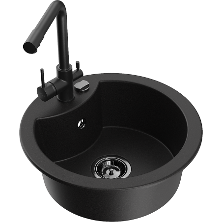 Mexen Diego granitový dřez 1-komorový s kuchyňskou baterií Duero, černý - 6512-77-671600-70-B