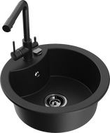Mexen Diego granitový dřez 1-komorový s kuchyňskou baterií Duero, černý - 6512-77-671600-70-B