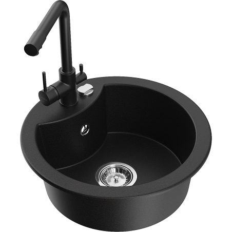 Mexen Diego granitový dřez 1-komorový s kuchyňskou baterií Duero, černý - 6512-77-671600-70
