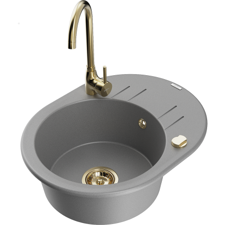 Mexen Kevin granitový dřez 1-komorový s odkapávačem a kuchyňskou baterií Telma, šedý - 6517-71-670200-50