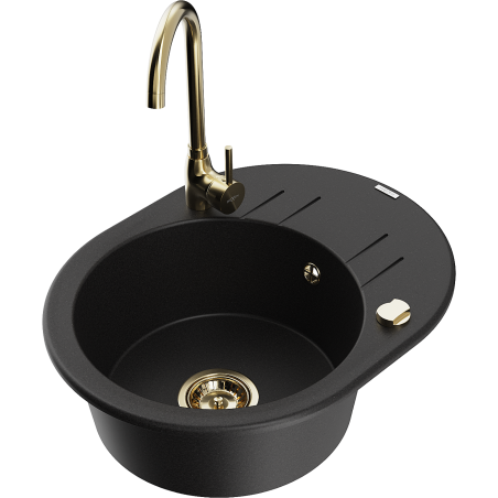 Mexen Kevin granitový dřez 1-komorový s odkapávačem a kuchyňskou baterií Telma, černý - 6517-77-670200-50