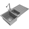 Mexen Andres granitový dřez 1,5-komorový s odkapávačem a kuchyňskou baterií Duero, šedý - 6515-71-671600-00