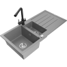 Mexen Andres granitový dřez 1,5-komorový s odkapávačem a kuchyňskou baterií Duero, šedý - 6515-71-671600-70