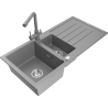 Mexen Andres žulový dřez 1,5-komorový s odkapávačem a kuchyňskou baterií Duero, šedý - 6515-71-671600-71