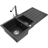Mexen Andres granitový dřez 1,5-komorový s odkapávačem a kuchyňskou baterií Duero, černý/stříbrný - 6515-73-671600-00