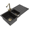 Mexen Andres granitový dřez 1,5-komorový s odkapávačem a kuchyňskou baterií Duero, černý/stříbrný - 6515-73-671600-50