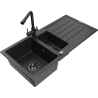 Mexen Andres granitový dřez 1,5komorový s odkapávačem a kuchyňskou baterií Duero, černý/stříbrný - 6515-73-671600-70-B