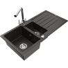 Mexen Andres žulový dřez 1,5-komorový s odkapávačem a kuchyňskou baterií Duero, černý/zlatý - 6515-75-671600-00