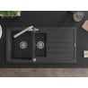 Mexen Andres granitový dřez 1,5 komorový s odkapávačem a kuchyňskou baterií Duero, černý skvrnitý - 6515-76-671600-00