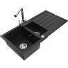 Mexen Andres granitový dřez 1,5-komorový s odkapávačem a kuchyňskou baterií Duero, černý - 6515-77-671600-00