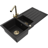 Mexen Andres granitový dřez 1,5-komorový s odkapávačem a kuchyňskou baterií Duero, černý - 6515-77-671600-50