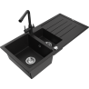 Mexen Andres granitový dřez 1,5-komorový s odkapávačem a kuchyňskou baterií Duero, černý - 6515-77-671600-70