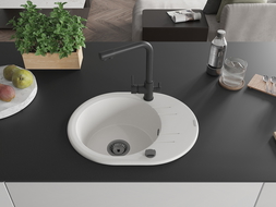 Mexen Kevin granitový dřez 1-komorový s odkapávačem a kuchyňskou baterií Duero, bílý - 6517-20-671600-70