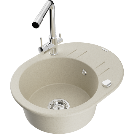 Mexen Kevin granitový dřez 1-komorový s odkapávačem a kuchyňskou baterií Duero, béžový - 6517-69-671600-00