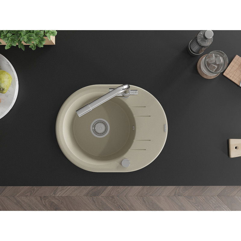 Mexen Kevin granitový dřez 1-komorový s odkapávačem a kuchyňskou baterií Duero, béžový - 6517-69-671600-00