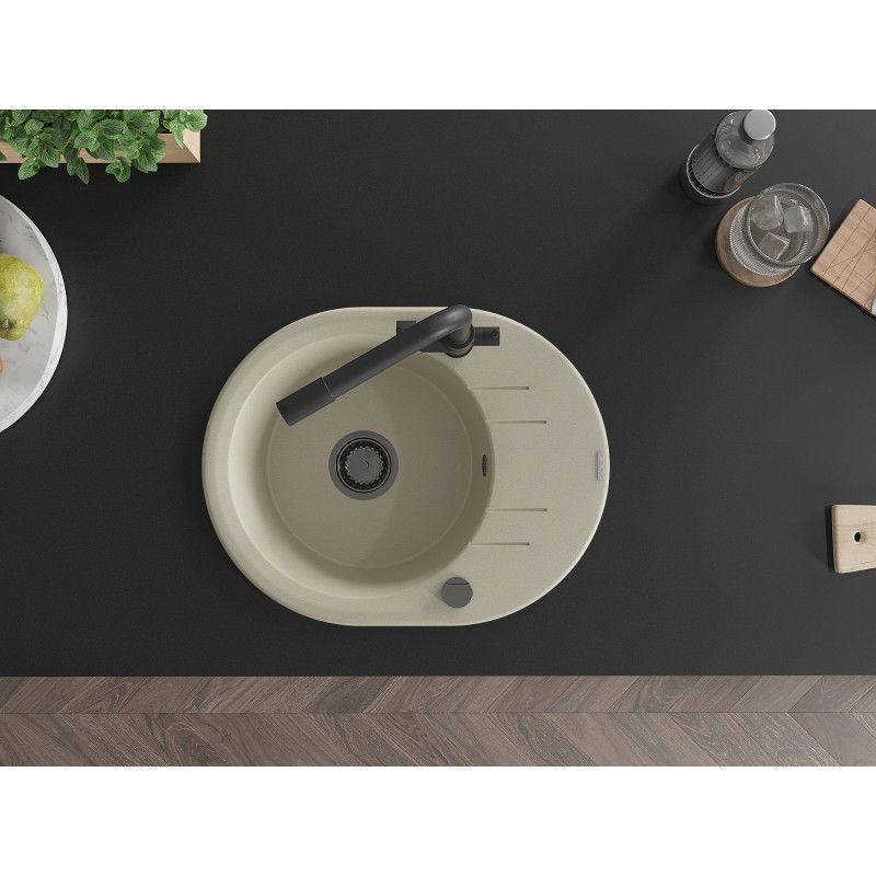 Mexen Kevin granitový dřez 1-komorový s odkapávačem a kuchyňskou baterií Duero, béžový - 6517-69-671600-70