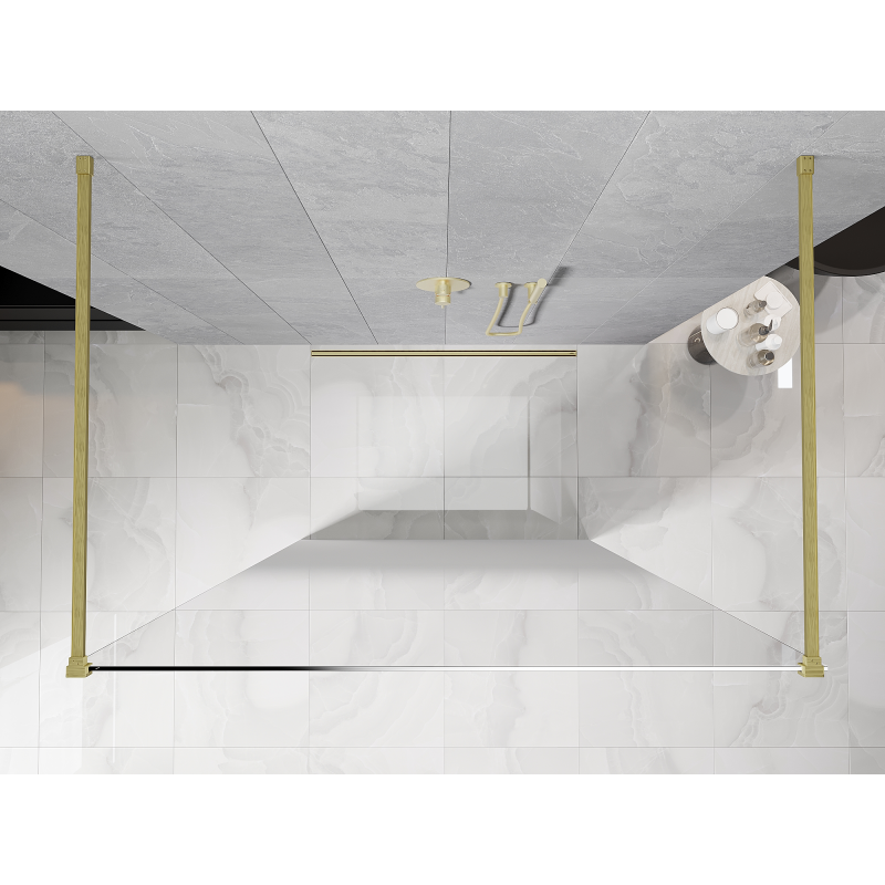 Mexen Kioto samostatně stojící sprchová stěna 100 x 200 cm, bílý ombre 8 mm, zlatá kartáčovaná - 800-100-002-55-86