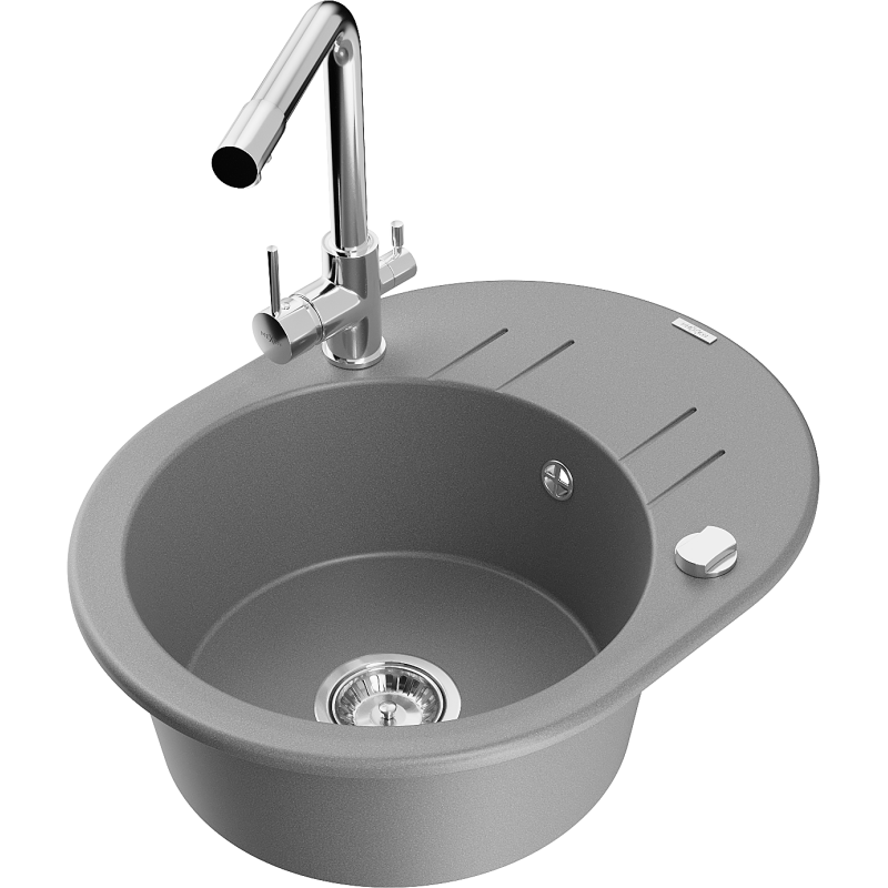 Mexen Kevin granitový dřez s odkapávačem a kuchyňskou baterií Duero, šedý - 6517-71-671600-00