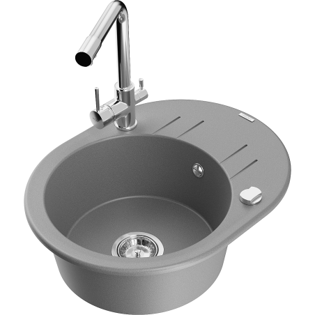 Mexen Kevin granitový dřez s odkapávačem a kuchyňskou baterií Duero, šedý - 6517-71-671600-00