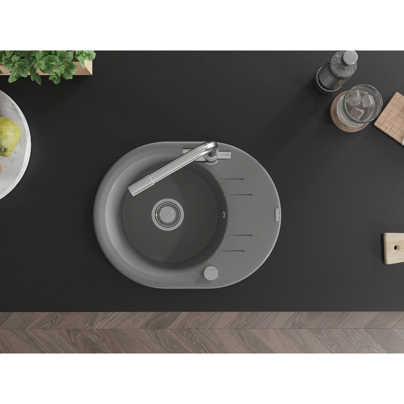 Mexen Kevin granitový dřez s odkapávačem a kuchyňskou baterií Duero, šedý - 6517-71-671600-00