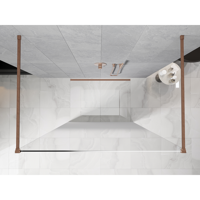 Mexen Kioto volně stojící sprchová stěna 110 x 200 cm, bílá ombre 8 mm, kartáčovaná měď - 800-110-002-65-86