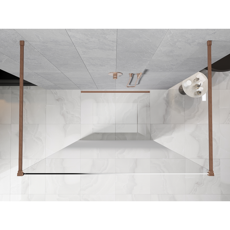 Mexen Kioto volně stojící sprchová stěna 140 x 200 cm, bílá ombre 8 mm, kartáčovaná měď - 800-140-002-65-86