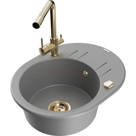 Mexen Kevin granitový jednodřez s odkapávačem a kuchyňskou baterií Duero, šedý - 6517-71-671600-50