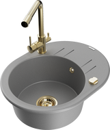 Mexen Kevin granitový jednodřez s odkapávačem a kuchyňskou baterií Duero, šedý - 6517-71-671600-50