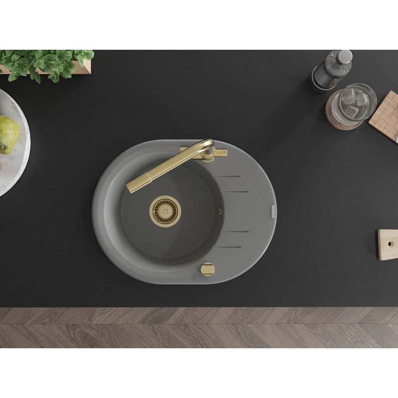 Mexen Kevin granitový jednodřez s odkapávačem a kuchyňskou baterií Duero, šedý - 6517-71-671600-50