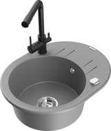 Mexen Kevin granitový dřez 1-komorový s odkapávačem a kuchyňskou baterií Duero, šedý - 6517-71-671600-70