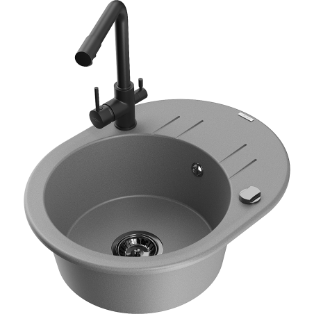 Mexen Kevin granitový dřez s 1 komorou a odkapávačem a kuchyňskou baterií Duero, šedý - 6517-71-671600-70-B