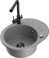 Mexen Kevin granitový dřez s 1 komorou a odkapávačem a kuchyňskou baterií Duero, šedý - 6517-71-671600-70-B