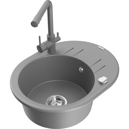 Mexen Kevin granitový dřez 1-komorový s odkapávačem a kuchyňskou baterií Duero, šedý - 6517-71-671600-71