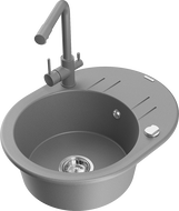 Mexen Kevin granitový dřez 1-komorový s odkapávačem a kuchyňskou baterií Duero, šedý - 6517-71-671600-71