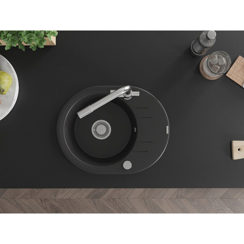 Mexen Kevin granitový dřez 1-komorový s odkapávačem a kuchyňskou baterií Duero, černý - 6517-77-671600-00