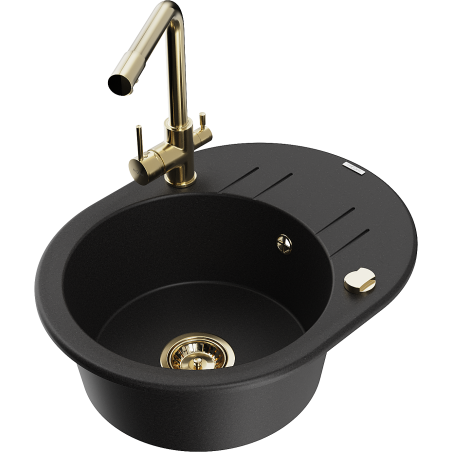 Mexen Kevin granitový dřez 1-komorový s odkapávačem a kuchyňskou baterií Duero, černý - 6517-77-671600-50