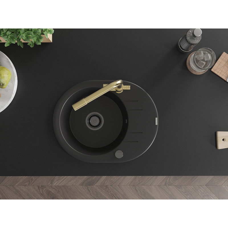 Mexen Kevin granitový dřez s 1 komorou, odkapávačkou a kuchyňskou baterií Duero, černý - 6517-77-671600-50-B
