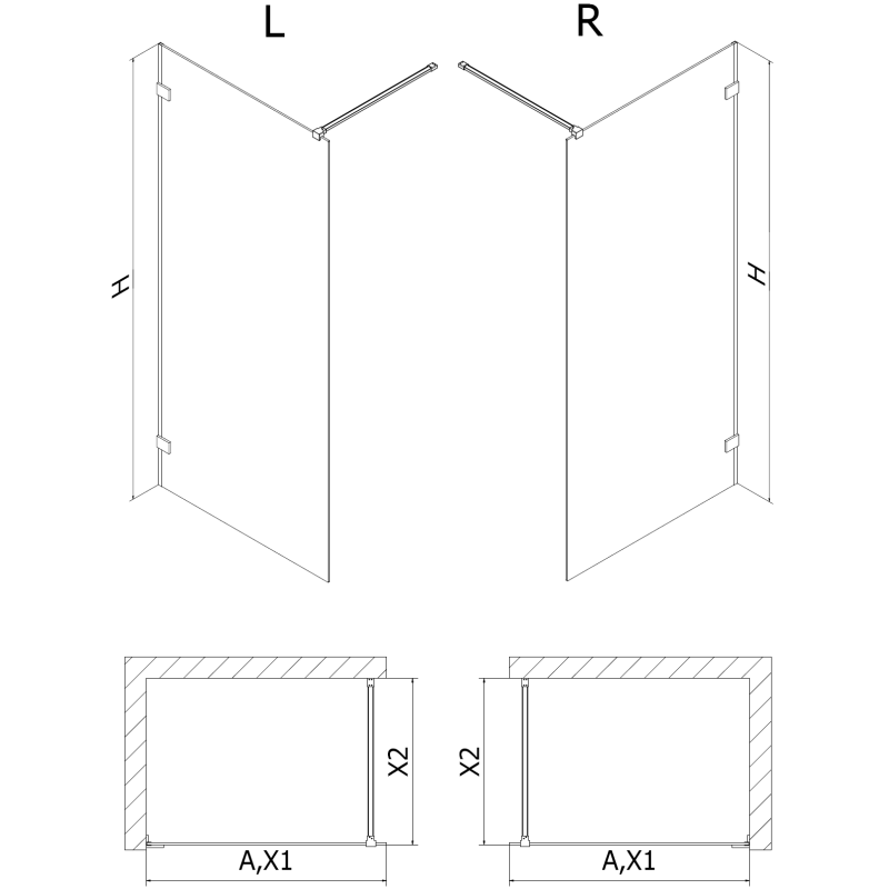 Mexen Lunar sprchová stěna Walk-in pravá 50 x 200 cm, transparentní 8 mm, kartáčovaná měď - 830-050-000-65-00-P